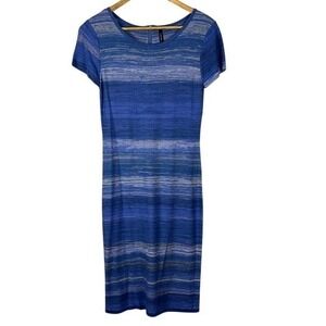 Marc New York Andrew Marc Blue Striped Space Dye Knit Sheath Dress Midi Size Med